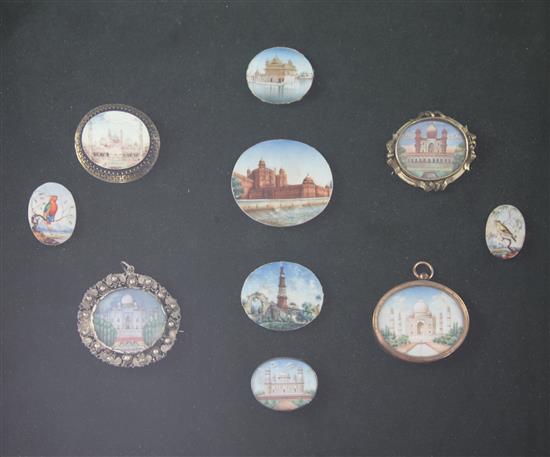 A collection of ten Indian oval painted miniatures, overall 17 x 14in.